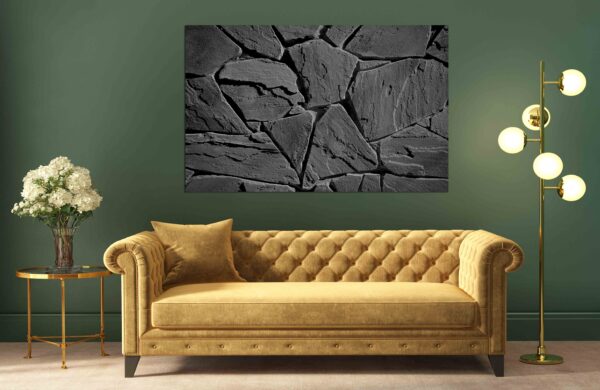 Charcoal black decorative uneven cracked real stone wall