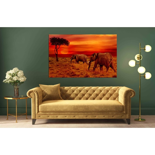 Elephants at Sunset Background