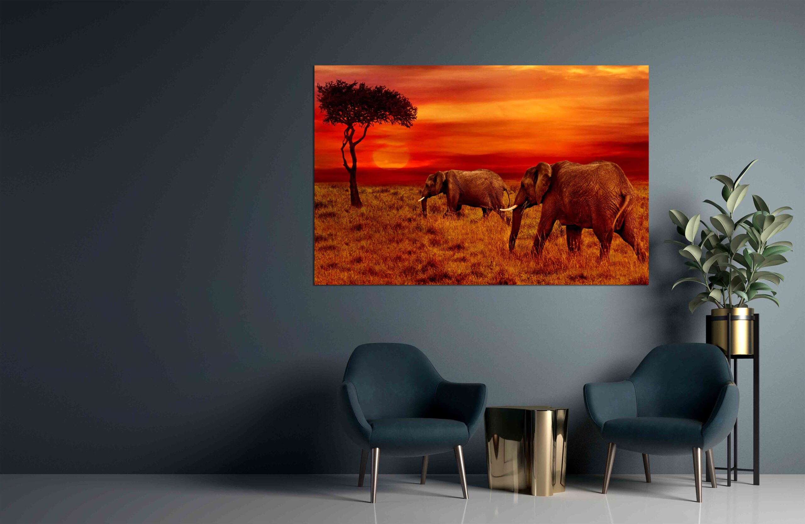 Elephants at Sunset Background