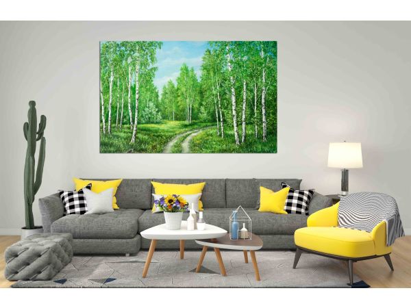 Canvas Print Birchwood and country road