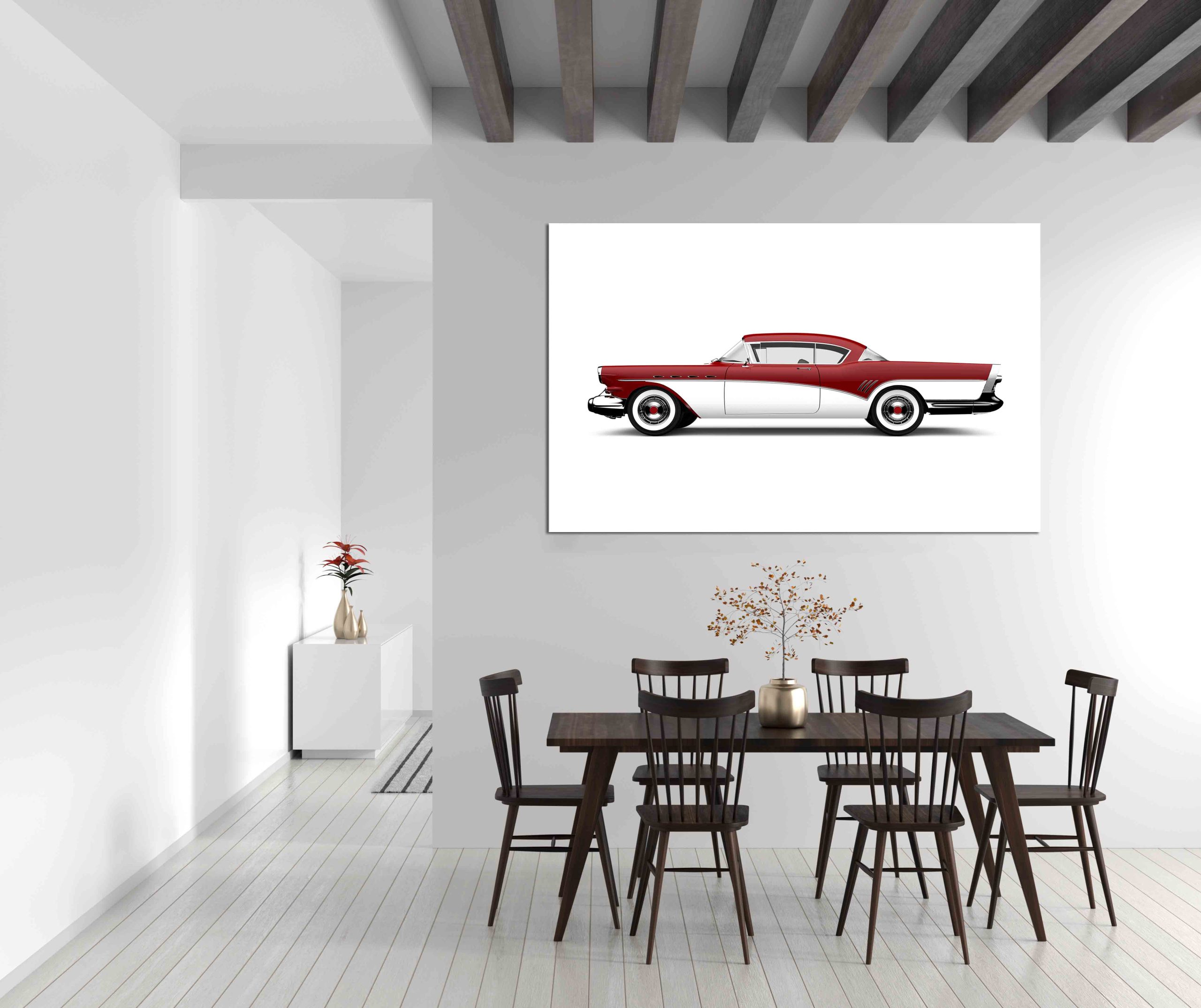 Canvas Print Retro red and white car